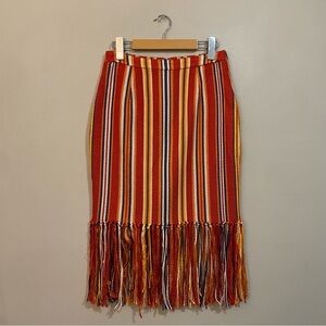Pink Tartan Multicolor Striped Woven Pencil Skirt with Fringe *Made in Canada*